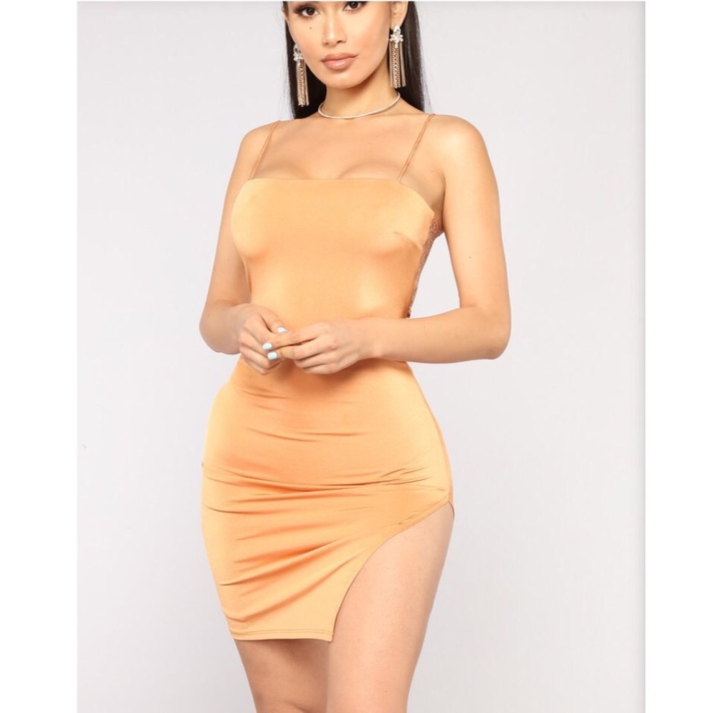 Fashion Nova Burnt Orange Silk Dress